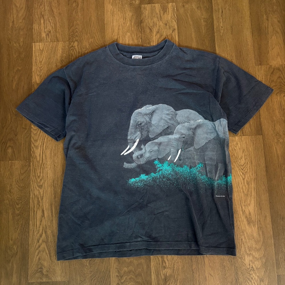 VTG 80's Nature Kingstree Classic Elephant Habitat Harlequin NG Graphic T Shirt